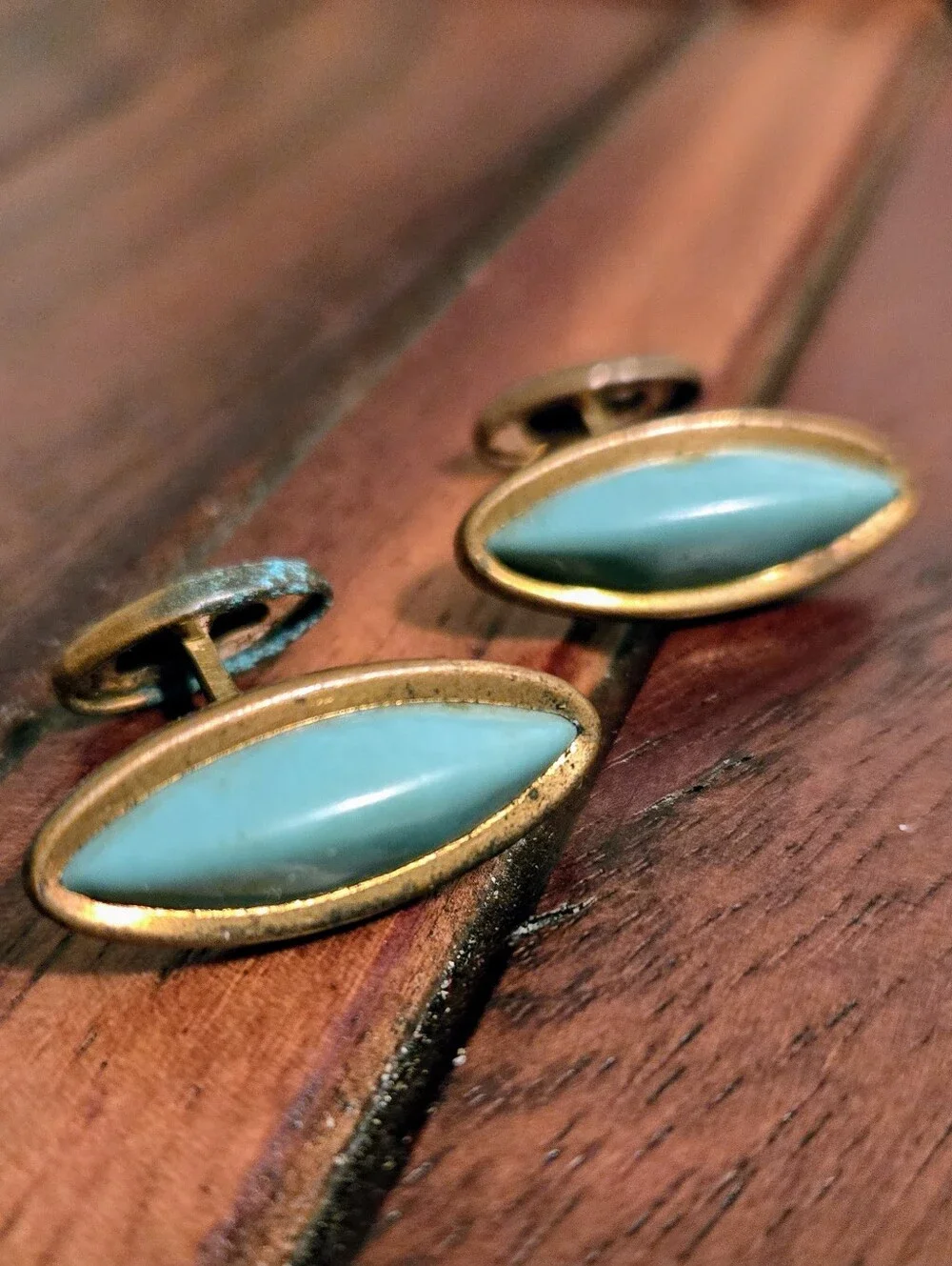 Antique Turquoise Marquise Cufflinks for Men - Classic Brass Finish